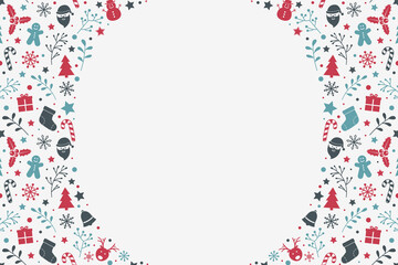 Concept of Christmas frame with decorations. Xmas background. Vector