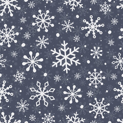 Design of Christmas background with festive snowflakes. Seamless pattern. Vector