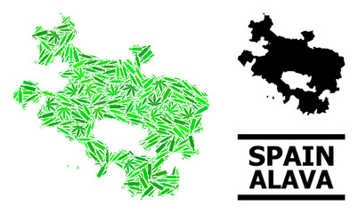 Drugs mosaic and usual map of Alava Province. Vector map of Alava Province is done of randomized vaccine doses, hemp and alcoholic bottles.