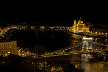 Fototapeta na wymiar Budapest city landscape with the Chain bridge over the Danube river and the Parliament building at night, Budapest, Hungary