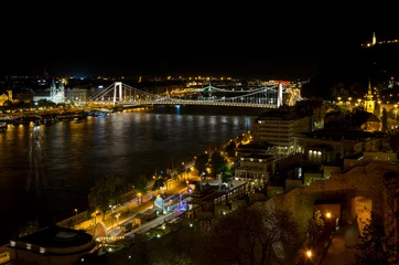 Foto op Plexiglas Budapest city landscape and Elisabeth Bridge over the Danube river from Buda Castle at night, Hungary © JMDuran Photography