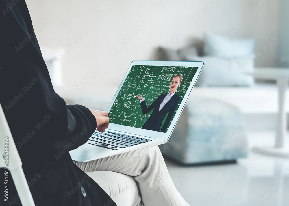 Poster e-learning and online education for student and university concept. video conference call technology