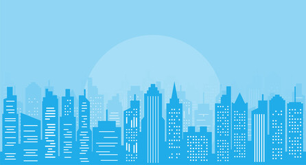 Obraz premium Blue Cityscape Illustration Background with Skyscrapers