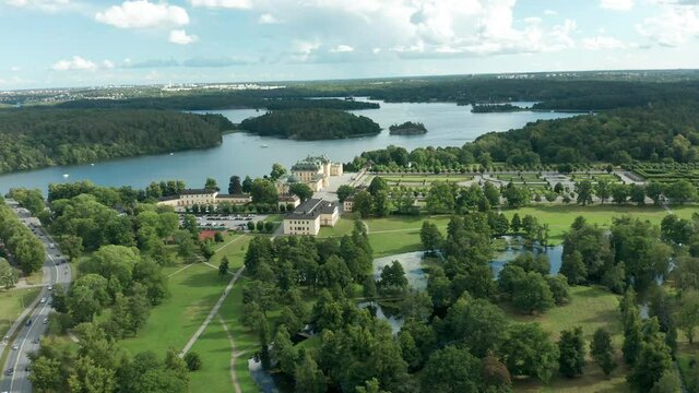 Drottningholm Castle, the royal palace of king & queen of Sweden. Aerial view
