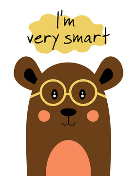 card with cute smart bear, vector illustration