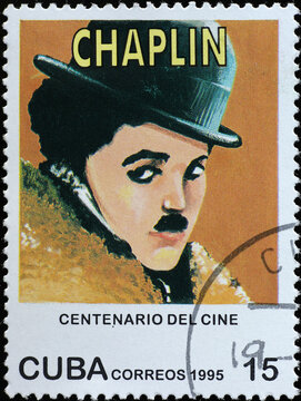 Charlie Chaplin portrait on cuban postage stamp