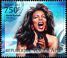 Donna Summer in concert on postage stamp