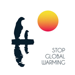 Polar bears on ice floe. Animal silhouettes. Global warming