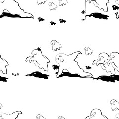 Halloween (ghost) seamless repeat pattern in black and white