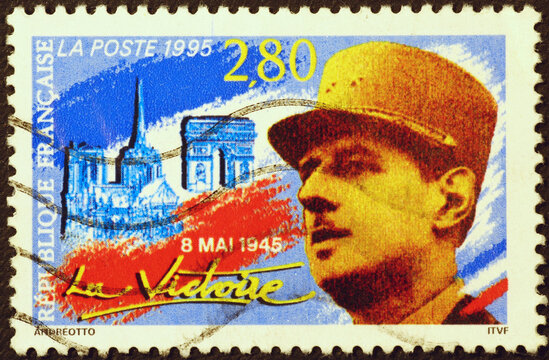 General Charles de Gaulle on old french stamp