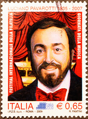 Luciano Pavarotti on italian postage stamp