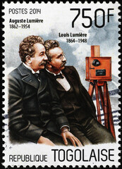 Lumiere brothers on postage stamp of Togo