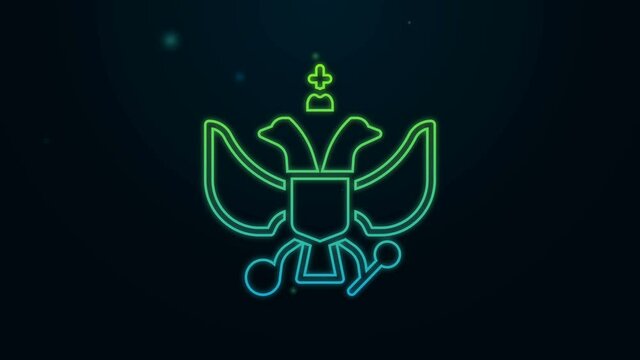 Glowing neon line National emblem of Russia icon isolated on black background. Russian coat of arms two-headed eagle. 4K Video motion graphic animation