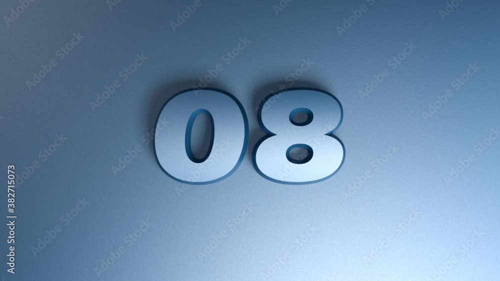 Poster the number 08 is on a blue glossy surface and two horizontal bars go from one side to the other and 