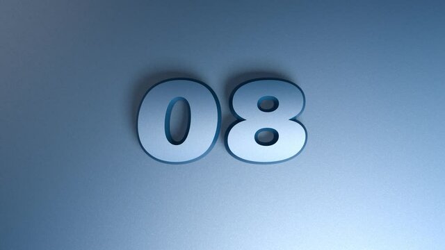The number 08 is on a blue glossy surface and two horizontal bars go from one side to the other and back - 3D rendering video clip