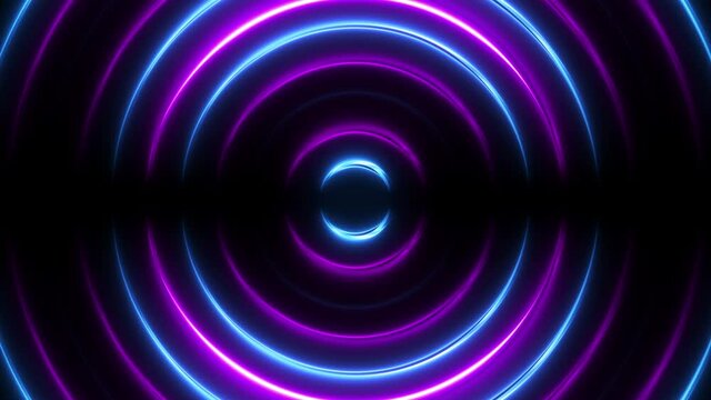 Abstract neon background with bright circles. Colorful techno motion texture for disco party template. Seamless loop.