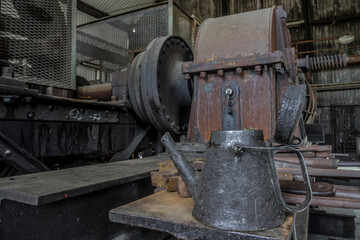 vintage oil container in a workshop
