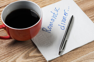 Romantic message written on napkin