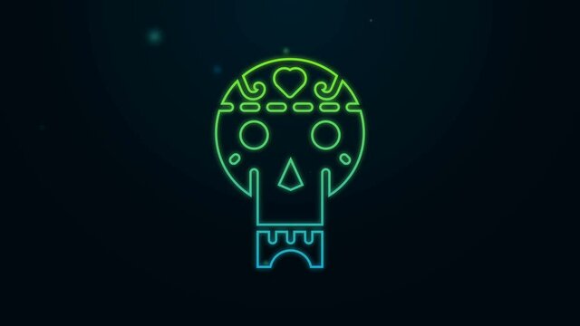 Glowing neon line Mexican skull icon isolated on black background. 4K Video motion graphic animation