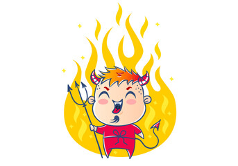Devil in the fire in kawaii style