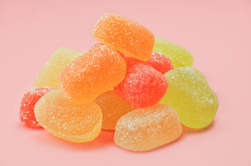 Multicolored marmalade close-up. Sweets. Bright background.