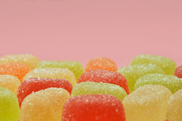 Multicolored marmalade close-up. Sweets. Bright background.