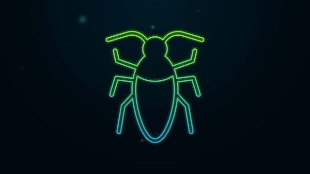 Glowing neon line Cockroach icon isolated on black background. 4K Video motion graphic animation