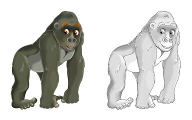 cartoon sketch scene with gorilla ape on white background - illustration © agaes8080