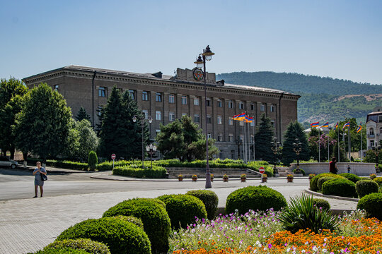 Stepanakert, Artsakh (Nagorno-Karabakh), 7 August 2017. Presidential Palace in the city-center of Stepanakert, capital city of the self-proclaimed Republic of Artsakh.