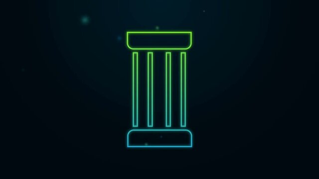 Glowing neon line Ancient column icon isolated on black background. 4K Video motion graphic animation