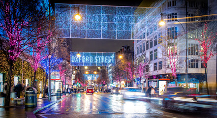 Oxford street in London at Christmas time