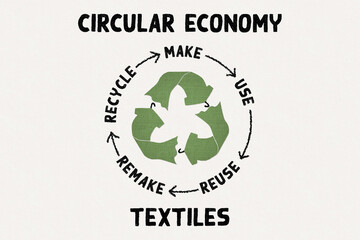 Circular Economy Textiles text, make, use, reuse, remake, recycle with eco clothes recycle icon sustainable fashion concept