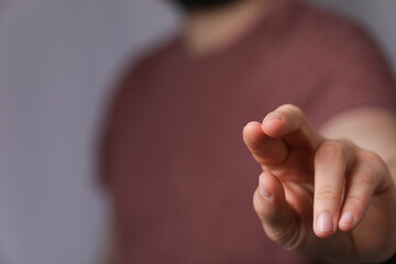 A man pressing button. Innovation technology internet business concept. Space for text.