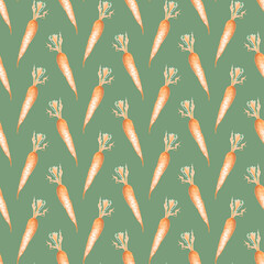 Orange monochrome carrot vegetable simple illustration sketch art vector seamless pattern texture background