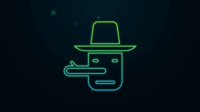 Glowing neon line Pinocchio icon isolated on black background. 4K Video motion graphic animation