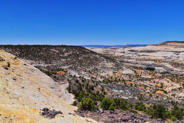 Upper Calf Creek Falls views from the hiking trail of Waterfalls Grand Staircase-Escalante National Monument between Boulder and Escalante off Highway 12 in Southern Utah. United States.