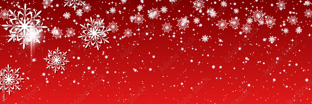 Poster christmas and new year vector banner template. red gradient vector background with stars and glitter