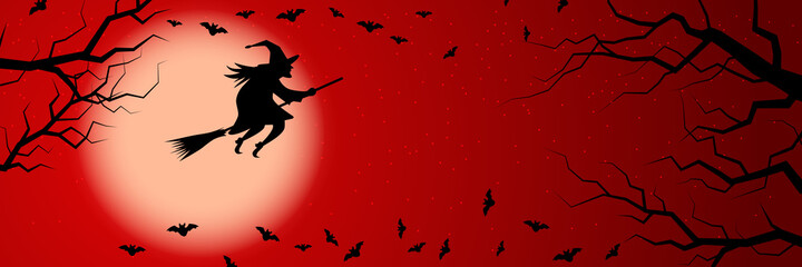 Halloween scary night horizontal vector banner