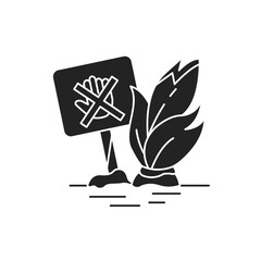 Don t move plants black glyph icon. A plate that shows that it is forbidden to touch and pick plants. Pictogram for web page, mobile app, promo. UI UX GUI design element.