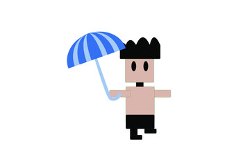 cartoon character walk isolated on white background and umbrellar