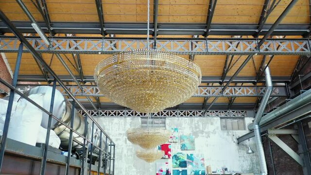 Medium, jib, hanging glass lamps in a repurposed coal plant, Gent, Belgium