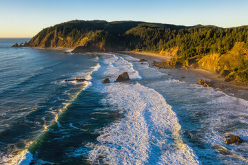 Aerial view of Indian Beach taken from Ecola state park during a late summer day