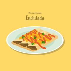 illustration of a plate of Mexican Cuisine, Enchilada