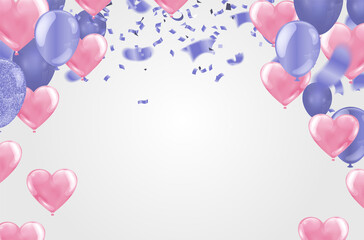 Party balloons pink Festive background with balloons. Celebrate a birthday, Poster, banner happy anniversary and Happy Valentine's Day eps