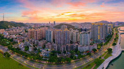 Naklejka premium Night view of Zhuhai City, Guangdong Province, China