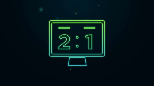 Glowing neon line Sport mechanical scoreboard and result display icon isolated on black background. 4K Video motion graphic animation