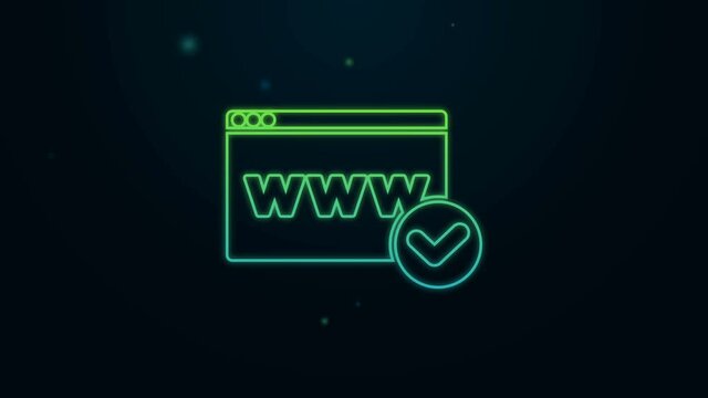 Glowing neon line Website template icon isolated on black background. Internet communication protocol. 4K Video motion graphic animation