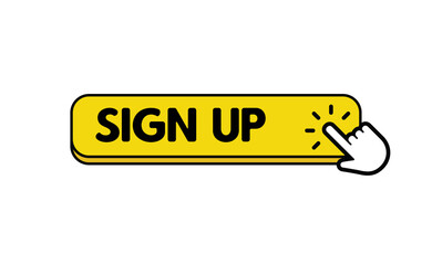 Sign up button with hand clicking icon.