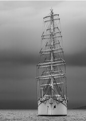 at the anchorage a sailboat or other vessel is waiting out stormy weather