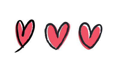Hand drawn hearts, love icon symbols. Heart doodles. Hand drawn valentine's day design.